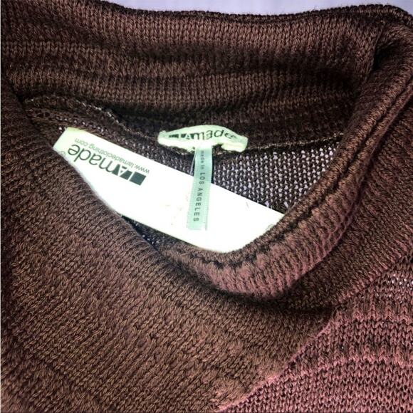 LA Made xRevolve Brown Semi-sheer Stripe Bat-wing Knit Mock Neck Sweater SzS - Picture 15 of 16